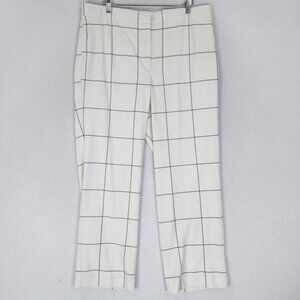 Ann Taylor Pants Womens 14 Cream Checked High Rise Straight Leg Casual Trouser